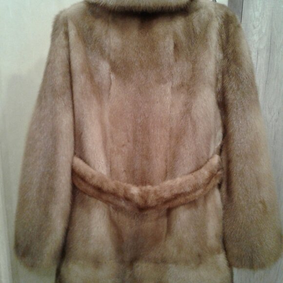 MINK COAT JACKET REAL GENUINE NATURAL BROWN TAN FUR M MEDIUM L LARGE MID-LENGTH - Picture 12 of 15